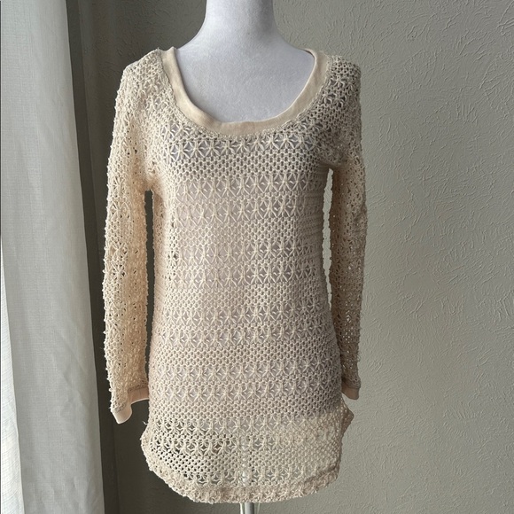 l*space Sweaters - L*SPACE Crochet Top Cream Open Knit Long Sleeve Size Small